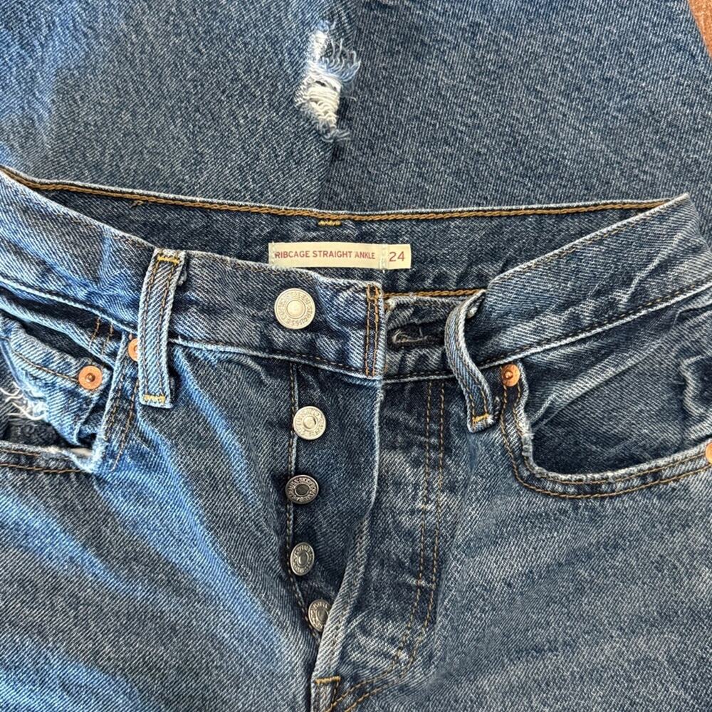 Levis 501 Faded Distressed Ribcage Straight Ankle Jeans Inseam 27" Size 24